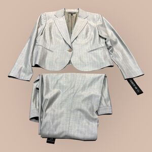 Lafayette 148 2 Piece Pants Suit Womens 14 Gray Pinstripe Wool Single Breasted